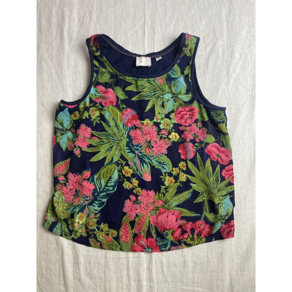 Postcard Blue Pink Womens XS Tropical Boho Floral Coastal Summer Beachy Tank Top